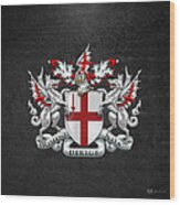 City Of London - Coat Of Arms Over Black Leather Wood Print