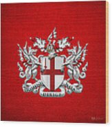 City Of London - Coat Of Arms Over Red Leather Wood Print