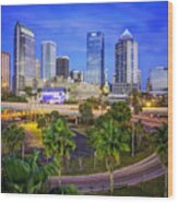 City Of Tampa At Dawn In Hdr Wood Print