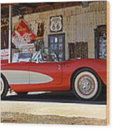 Classic Corvette On Route 66 Wood Print
