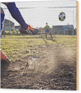 Close Up Of Boy Taking Soccer Penalty Wood Print