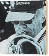 Close Up Of Male Trombone Player In Baseball Cap Wood Print