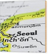 Close Up Of Seoul On Map-korea Wood Print