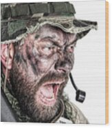 Close-up Portrait Of A U.s. Commando Wood Print