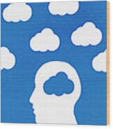 Cloud Pattern And Mans Head With Blue Wood Print