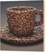 Coffee Beans In Shape Of Coffee Cup Wood Print