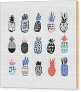 Collection Of Cute Pineapples With Wood Print