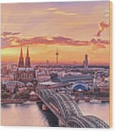 Cologne Sunset From Above Wood Print