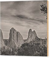 Colorado Garden Of The Gods Mono Tone View Wood Print