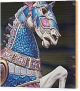 Carousel Horse Photographs - War Horse In Blue Wood Print