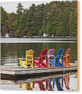 Colorful Chairs At The Lake Wood Print
