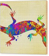Gecko Watercolor Art Wood Print