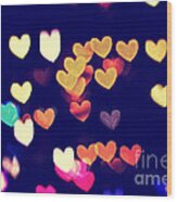 Colorful Heart Bokeh With Vintage Atmosphere I Wood Print