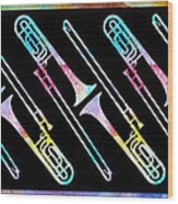 Colorwashed Trombones Wood Print