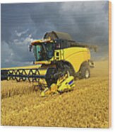 Combine Harvester In Field Cutting Wood Print