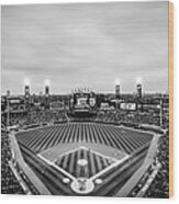 Comiskey Park Night Game - Black And White Wood Print