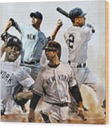 New York Yankees Derek Jeter Mariano Rivera  Andy Pettitte Jorge Posada Wood Print