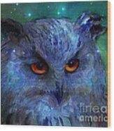 Cosmic Owl Painting Wood Print