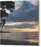 Costa Rica Palm Sunset - Seascape Wood Print