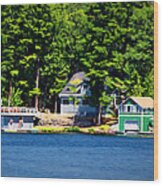 Cottage And Two Boathouses Wood Print