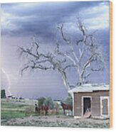 Country Horses Lightning Storm Co Wood Print