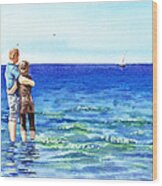 Couple And The Sea Wood Print