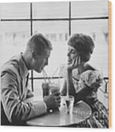 Couple Enjoying Sodas 1950 Wood Print