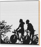Couple Riding Bikes Silhouette Wood Print