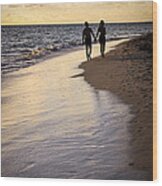 Couple Walking On A Beach Wood Print
