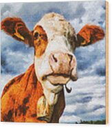 Cow Portrait Painting Wood Print