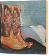 Cowboy Boots And Hat Wood Print