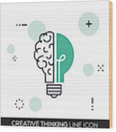 Creative Thinking Line Icon Wood Print