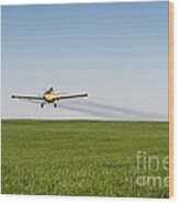 Crop Duster Airplane Flying Over Farmland Wood Print