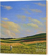 Crossing The Field Wood Print