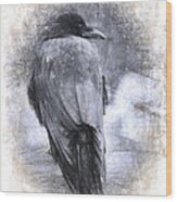 Crow Sketch Painterly Effect Wood Print