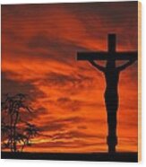 Crucifixion Sunset Silhouette Series Wood Print