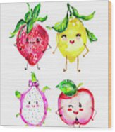 Cute Anthropomorphic Fruit Wood Print