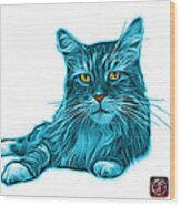Cyan Maine Coon Cat - 3926 - Wb Wood Print