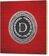 D - Silver Vintage Monogram On Red Leather Wood Print