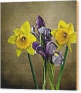 Daffodils And Iris Wood Print