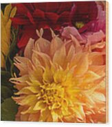 Dahlias And Sunflowers Wood Print
