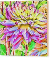 Dahlias In Digital Watercolor Wood Print