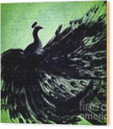 Dancing Peacock Green Wood Print