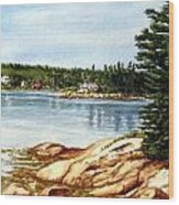 Darrell Point On Spruce Head Island Wood Print