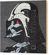 Darth Vader Helmet Star Wars Portrait Recycled License Plate Art Wood Print