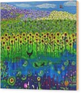 Day And Night In A Sunflower Field I Wood Print