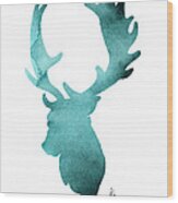 Deer Head Silhouette Painting Watercolor Art Print Wood Print