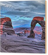 Delicate Arch At Sunset Wood Print