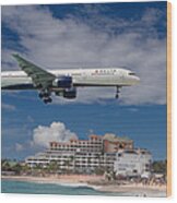 Delta Air Lines Landing At St. Maarten Wood Print