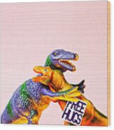 Dinosaurs Hugging Wood Print